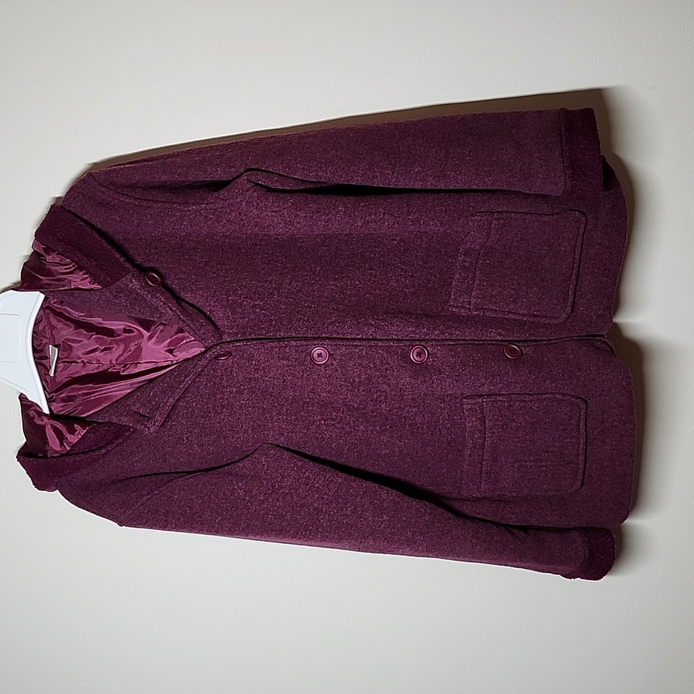 Hannah Anderson Wool Blend Hooded Coat Button Entry Purple Size 160